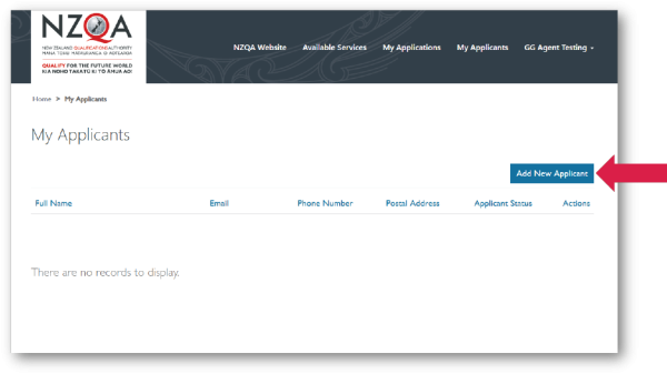 Agent portal - Add a new applicant button