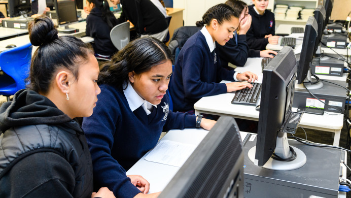 Students at Nae Nae college work on their computers